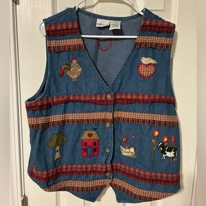 Bobbie Brooks Denim Shirt Vest with Red Embroidery